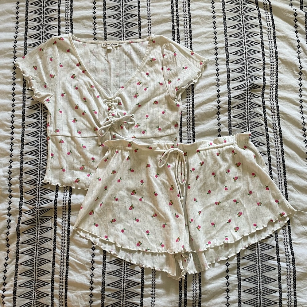 For Love And Lemons | White Blossom Pointelle Pajama Set Size Small